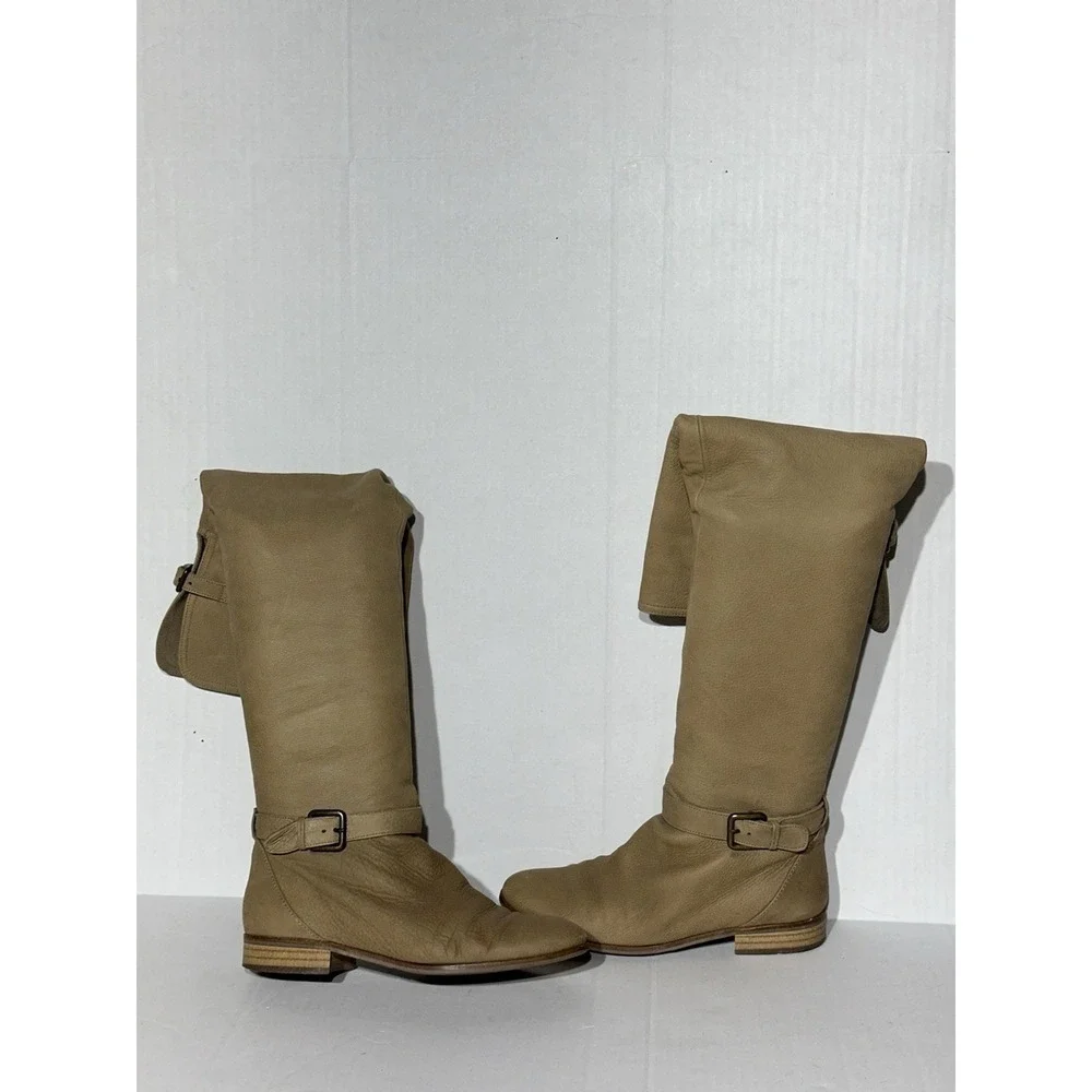 Zara Size 10 Knee High Boots Tan Buckle Strap Equestrian Style